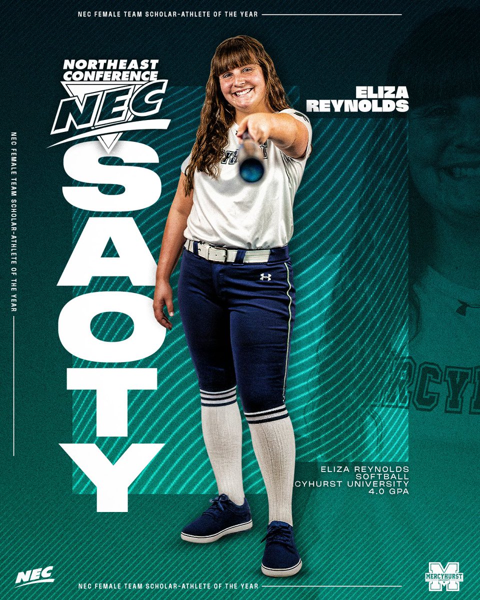 Northeast Conference (@necsports) on Twitter photo ๐ฏ๐ The 2๏ธโฃ0๏ธโฃ2๏ธโฃ5๏ธโฃ Female Team co-Scholar-Athlete of the Year is Eliza Reynolds from <a href="/HurstAthletics/">Mercyhurst Lakers</a>โผ๏ธ
ยป Named the #NECSAOTY in #NECsoftball
ยป Earned All-NEC second team distinction
ยป Ranked 5th in the NEC in doubles (12)
ยป A Sports Medicine major with a 4.00 GPA
#NECelite ๐ฏ๐ The 2๏ธโฃ0๏ธโฃ2๏ธโฃ5๏ธโฃ Female Team co-Scholar-Athlete of the Year is Eliza Reynolds from <a href="/HurstAthletics/">Mercyhurst Lakers</a>โผ๏ธ
ยป Named the #NECSAOTY in #NECsoftball
ยป Earned All-NEC second team distinction
ยป Ranked 5th in the NEC in doubles (12)
ยป A Sports Medicine major with a 4.00 GPA
#NECelite