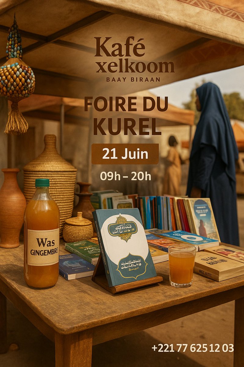 🌟 Invitation spéciale 🌟

Kafe Xelkoom – Baay Biraan est heureux de participer pour la 2ᵉ fois à la Foire du Kurel !

📅 Date : 21 juin
🕘 Heure : 09h – 20h
📍 Lieu : Dieuppeul

Ne manquez pas cette occasion de goûter à nos produits naturels et authentiques.
77 625 12 03