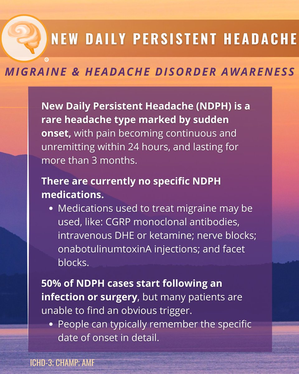 MigraineSummit's tweet photo. New Daily Persistent Headache (#NDPH) is a diagnosis of exclusion, meaning other potential causes must be ruled out. Check out Courtney Seebadri-White's "Beginner’s Guide to Headache Types" expert interview from the 2024 #Migraine World Summit: https://t.co/Dwg7QCJOBW 🧠💜 #MHAM https://t.co/96CAyOOeqj