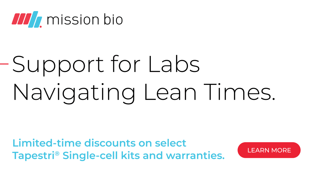 Last call for savings! 📢

Mission Bio is offering limited-time discounts on Tapestri® kits and warranties to help academic and non-profit labs stretch their budgets further — and still generate high-impact single-cell data.

Learn more 👉 bit.ly/4jBDx8j