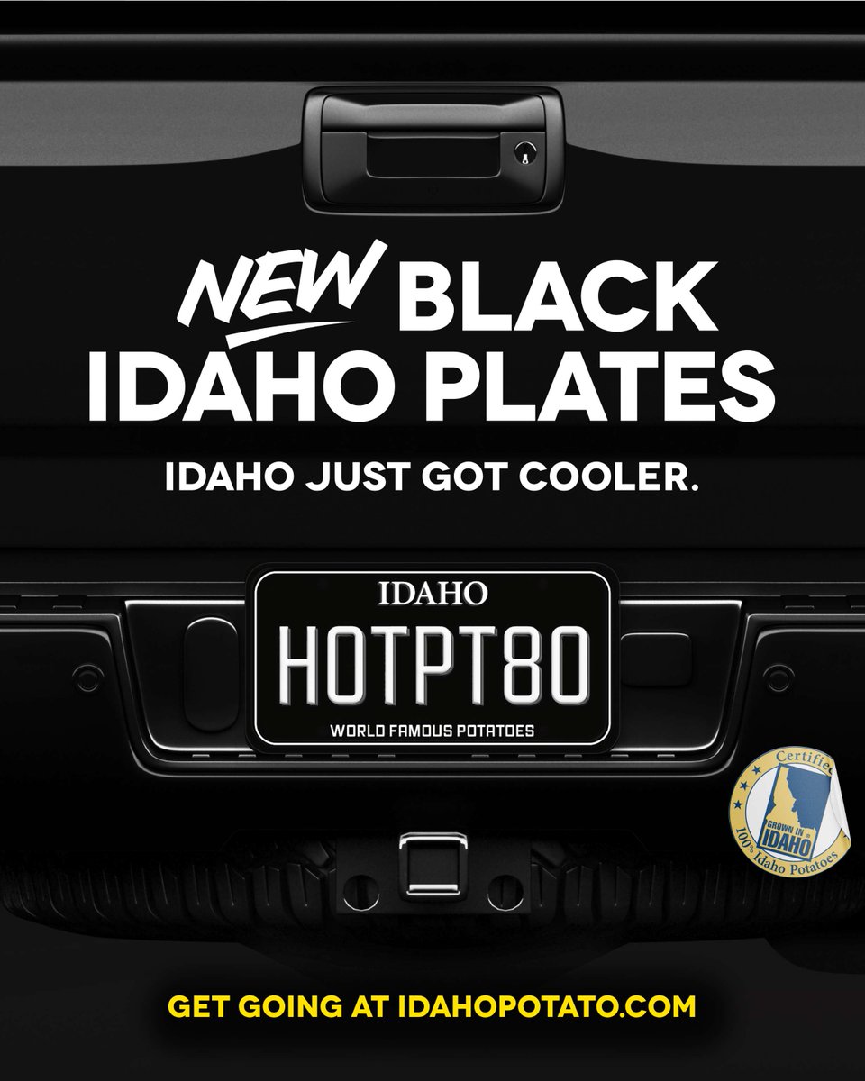 🚨 They’re HERE! The iconic black &amp; white Idaho plates are officially BACK! Ready to elevate your ride? Get yours today! 🥔 
idahopotato.com
#HotPotato #WorldFamousPotatoes #NewIdahoPlate #IdahoPotatoes #IdaHome