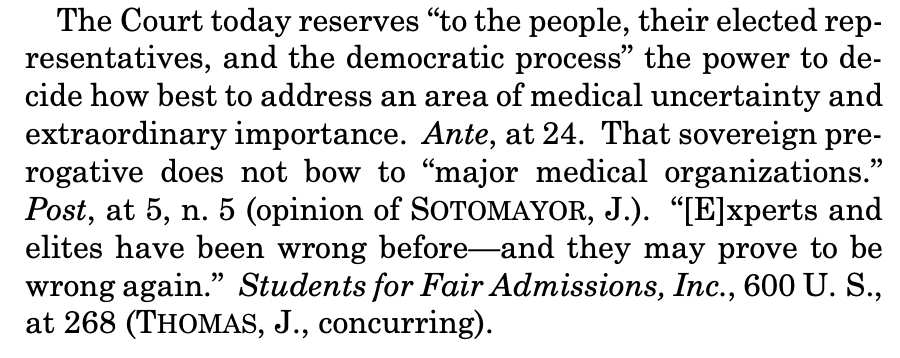 Justice Thomas ends his concurrence in Skrmetti with a final salvo - Experts are not always correct. We parents who live and breathe gender ideology know more than any of the so-called "gender affirming care doctors."  We have been ignored and castigated so years.