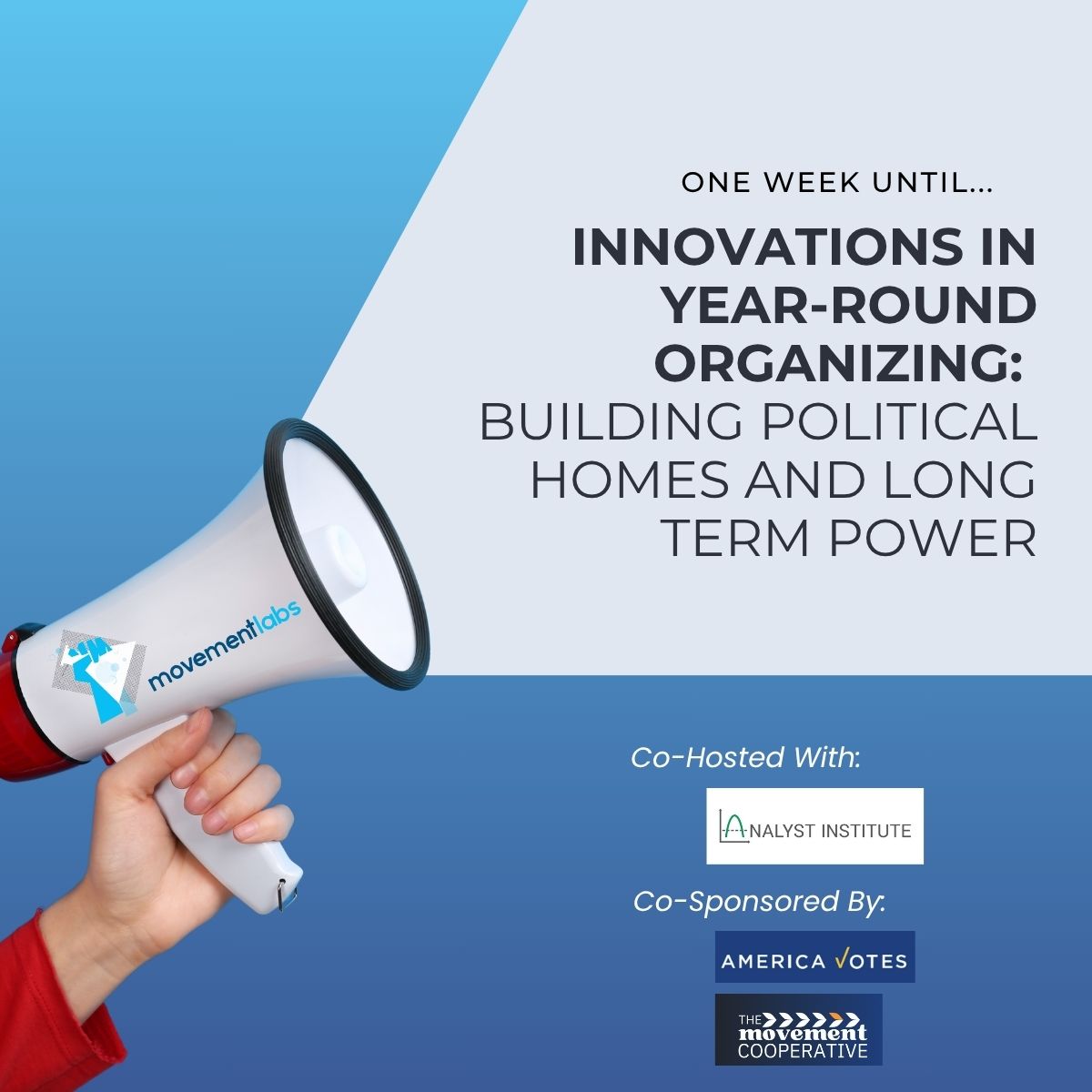 ⏰ One week to go!

On June 25 at 1PM ET, join Movement Labs + partners for Session 2 of Inside the Lab.

We’re digging into innovative approaches to community organizing—and how orgs are measuring long-term impact between election cycles.

👉 ow.ly/TkFK50WbiWh