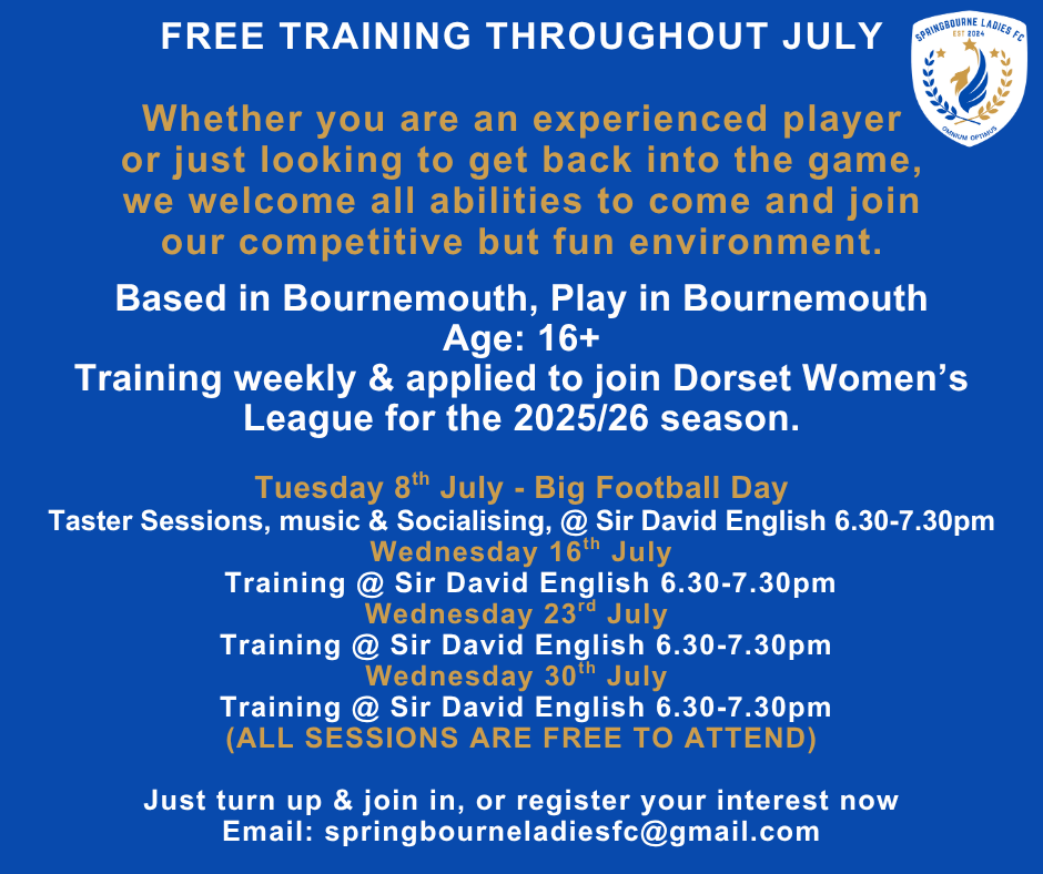 springbournelfc's tweet photo. Come and try our FREE sessions throughout july. Starting with the Big Football Day. Drop us a message or just turn. #bigfootballday #upthesprings #girlscanplayto https://t.co/eI89b5W5Oc