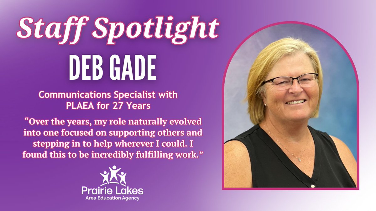 This week, our staff spotlight shines on Deb Gade, a communications specialist who has served #PLAEA for 27 years! ✨

Thank you, Deb, for always putting others first! #EveryDayAtPLAEA