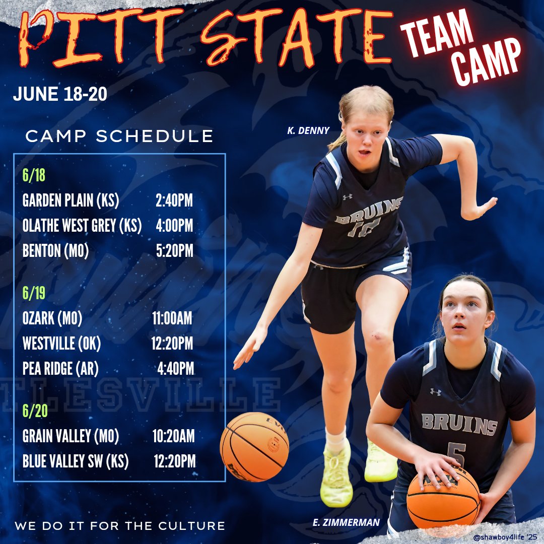 Lady Bruins Basketball (@lb_basketball) on Twitter photo Pitt State Camp starts today for the Lady Bruins! Let's GO! ###ForTheCulture <a href="/PGHOklahoma/">Prep Girls Hoops Oklahoma</a> <a href="/okhsscores/">Oklahoma HS Extreme</a> <a href="/MikeJTupa/">Mike Tupa</a> Pitt State Camp starts today for the Lady Bruins! Let's GO! ###ForTheCulture <a href="/PGHOklahoma/">Prep Girls Hoops Oklahoma</a> <a href="/okhsscores/">Oklahoma HS Extreme</a> <a href="/MikeJTupa/">Mike Tupa</a>