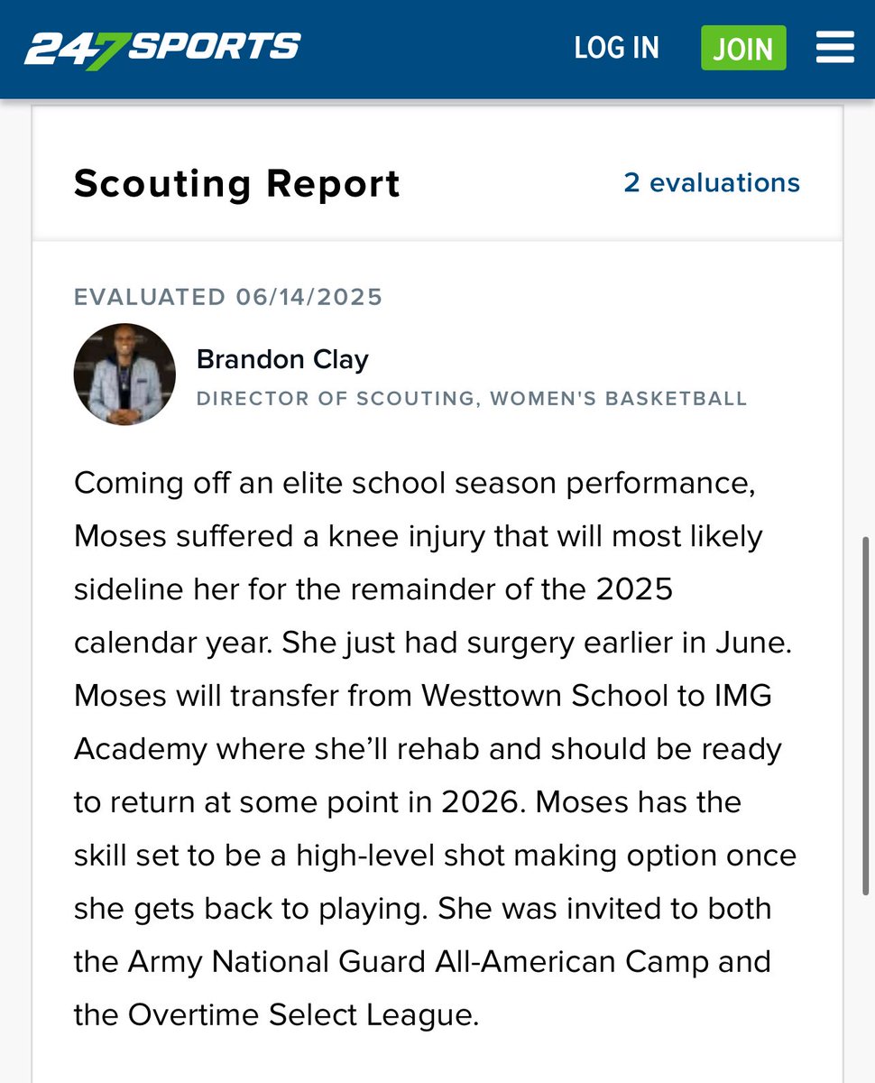 B r a n d o n C l a y (@brandonclaypsb) on Twitter photo Brandon Clay Scouting | Powered by @brandonclaypsb & <a href="/CBSSports/">CBS Sports</a> | <a href="/247Sports/">247Sports</a>
“The Best Evals in 🏀.”
‘27 4-Star G Jessie Moses of IMG Academy (FL) has a new Scouting Report on her card.
MY 247 ARTICLES (VIP) ➡️➡️ 247sports.com/user/brandoncl… Brandon Clay Scouting | Powered by @brandonclaypsb & <a href="/CBSSports/">CBS Sports</a> | <a href="/247Sports/">247Sports</a>
“The Best Evals in 🏀.”
‘27 4-Star G Jessie Moses of IMG Academy (FL) has a new Scouting Report on her card.
MY 247 ARTICLES (VIP) ➡️➡️ 247sports.com/user/brandoncl…