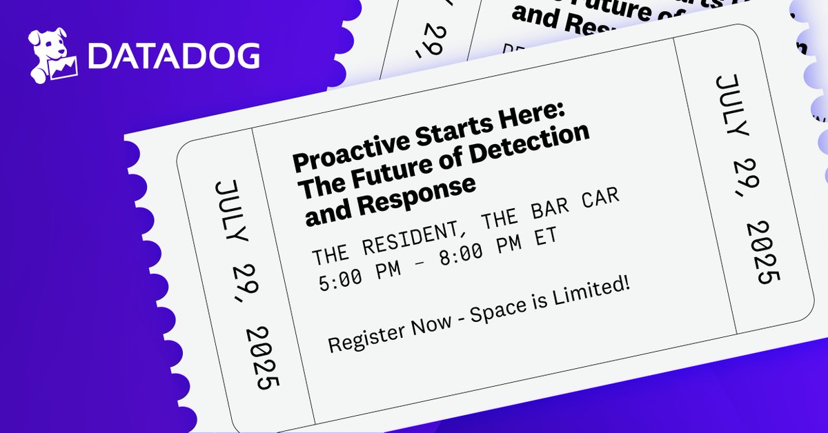 Join Datadog on July 29 at The Bar Car in NYC for The Future of Detection and Response: From Reactive to Proactive, a technical deep dive into modern threat detection strategies.

Topics include:

➡️ Extracting high-value insights from log sources

➡️ Operationalizing OCSF for
