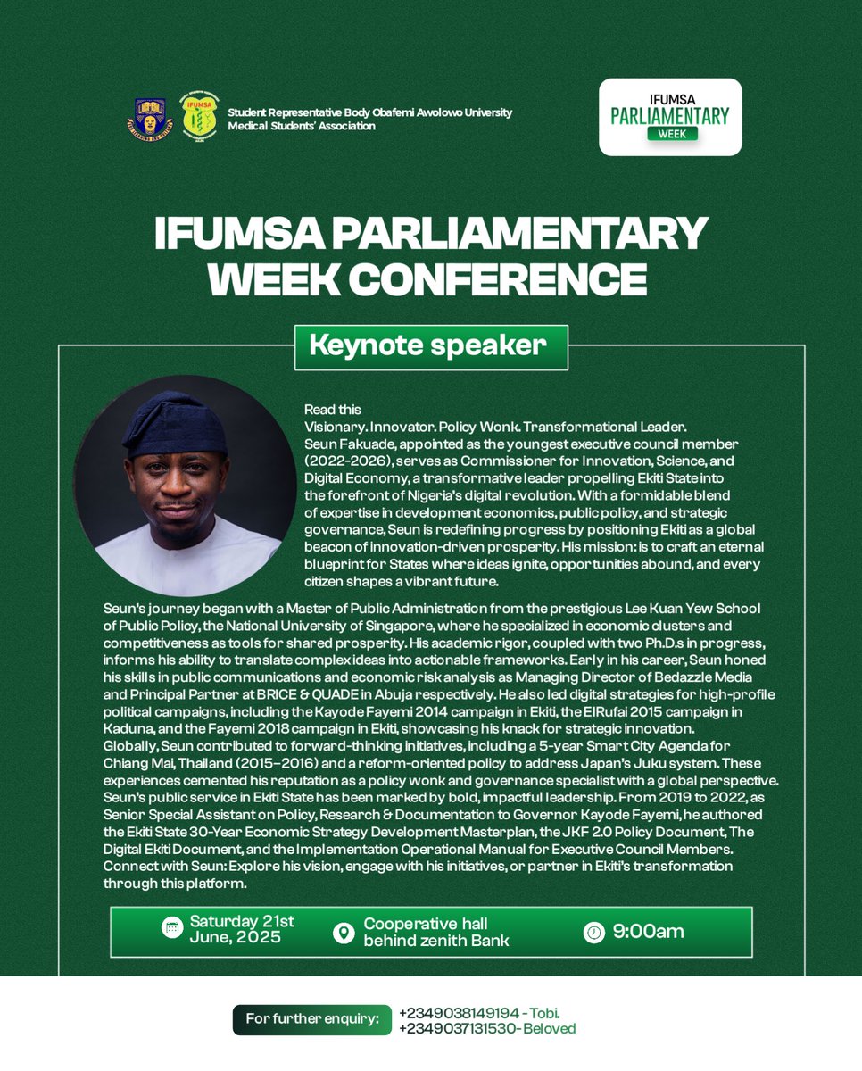 🔥🔥🔥🔥
MEET OUR KEYNOTE SPEAKER 
📌 Commissioner Seun Fakuade

*IPW2025 CONFERENCE*

"Who's ready to learn from the best? 🤔
<a href="/seunfakze/">'Seun Fakuade</a> 

Date: 20th June, 2025
Venue: Cooperative Hall, Obafemi Awolowo University. 
Time: 9:00am
