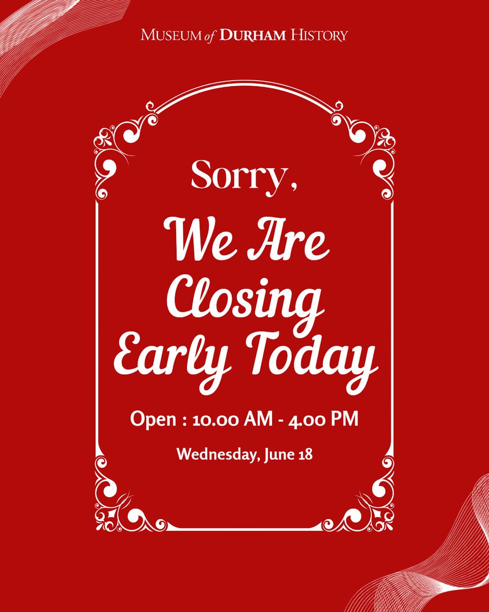 Museum of Durham History (@durhamhistory) on Twitter photo The Museum of Durham History is closing a bit early today, at 4pm. ๐๐ Come check us out before 4, and see some of the amazing history Durham has to offer, including our current exhibit Unearthing Stories of Geer Cemetery!๐ #free #supportsmallbusinesses #nonprofit #blackhistory The Museum of Durham History is closing a bit early today, at 4pm. ๐๐ Come check us out before 4, and see some of the amazing history Durham has to offer, including our current exhibit Unearthing Stories of Geer Cemetery!๐ #free #supportsmallbusinesses #nonprofit #blackhistory