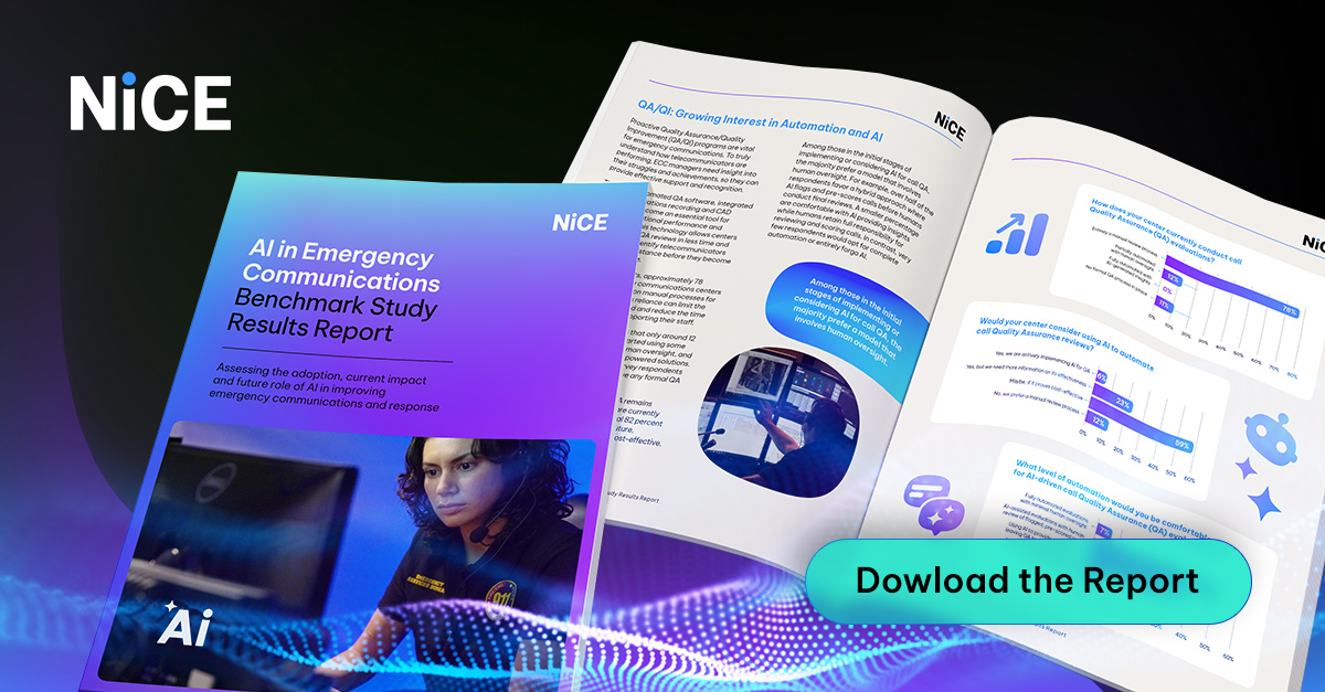 NICE Public Safety (@nice_publicsafe) on Twitter photo .<a href="/NICE_PublicSafe/">NICE Public Safety</a> recently conducted a survey to assess #911center #AI adoption & the ways centers are applying #artificialintelligence to tackle staffing challenges & improve #emergencycommunications & response. View the AI Benchmark Study report here: tinyurl.com/yck7drt9. .<a href="/NICE_PublicSafe/">NICE Public Safety</a> recently conducted a survey to assess #911center #AI adoption & the ways centers are applying #artificialintelligence to tackle staffing challenges & improve #emergencycommunications & response. View the AI Benchmark Study report here: tinyurl.com/yck7drt9.