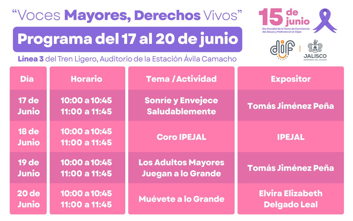 Sistema DIF Jalisco (@difjalisco) on Twitter photo Te esperamos en la estación Ávila Camacho de <a href="/SITEURJAL/">Siteur Jalisco</a> 🎉
Un espacio para aprender, convivir y promover el respeto y el envejecimiento activo.
Ven con quienes más quieres y vive una gran experiencia. 💚
#DIFContigo #EnvejecimientoActivo Te esperamos en la estación Ávila Camacho de <a href="/SITEURJAL/">Siteur Jalisco</a> 🎉
Un espacio para aprender, convivir y promover el respeto y el envejecimiento activo.
Ven con quienes más quieres y vive una gran experiencia. 💚
#DIFContigo #EnvejecimientoActivo