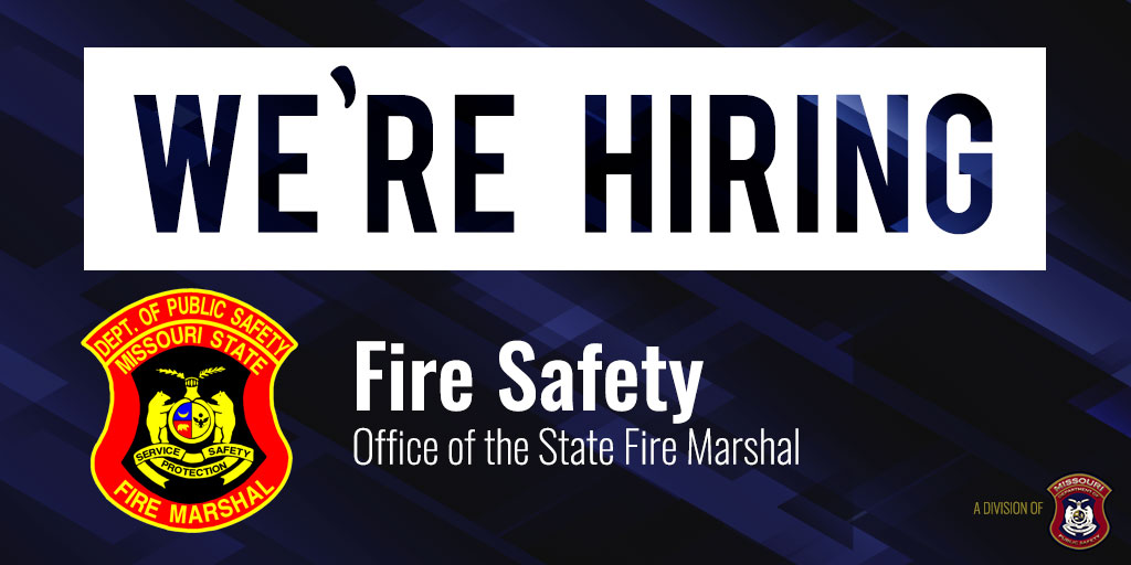 MO Div. of Fire Safety (@mofiremarshal) on Twitter photo .<a href="/MoFireMarshal/">MO Div. of Fire Safety</a> has a Senior Commissioned Investigator opening in Region A/H in NWMO. The selected applicant will be Missouri POST-licensed & will investigate the cause & origin of fires to assist law enforcement & fire service agencies. Details here: mocareers.mo.gov/hiretrue/ce3/j… .<a href="/MoFireMarshal/">MO Div. of Fire Safety</a> has a Senior Commissioned Investigator opening in Region A/H in NWMO. The selected applicant will be Missouri POST-licensed & will investigate the cause & origin of fires to assist law enforcement & fire service agencies. Details here: mocareers.mo.gov/hiretrue/ce3/j…