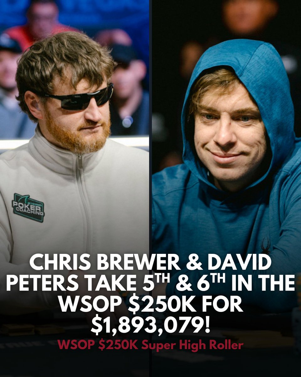 PokerCoaching.com (@pokercoaching_) on Twitter photo Huge congrats to PokerCoaching coaches <a href="/Chris_D_Brewer/">Chris Brewer</a> and <a href="/dpeterspoker17/">David Peters</a> who both made deep runs in the $250K WSOP High Roller 💪
Brewer finished 5th for $1.06M
Peters took 6th for $826K
Nearly $1.9M combined! 🤑
Two absolute crushers doing what they do best 🔥 Huge congrats to PokerCoaching coaches <a href="/Chris_D_Brewer/">Chris Brewer</a> and <a href="/dpeterspoker17/">David Peters</a> who both made deep runs in the $250K WSOP High Roller 💪
Brewer finished 5th for $1.06M
Peters took 6th for $826K
Nearly $1.9M combined! 🤑
Two absolute crushers doing what they do best 🔥