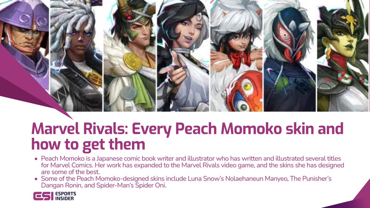 Esports Insider (@esportsinsider) on Twitter photo Marvel Rivals meets manga elegance 🎨✨ Peach Momoko’s skins blend Japanese artistry with Marvel flair.
Here’s how to unlock them & why they’re worth it ➡️ esportsinsider.com/marvel-rivals-…
#gaming <a href="/Marvel/">Marvel Entertainment</a> <a href="/MarvelRivals/">Marvel Rivals</a> #manga Marvel Rivals meets manga elegance 🎨✨ Peach Momoko’s skins blend Japanese artistry with Marvel flair.
Here’s how to unlock them & why they’re worth it ➡️ esportsinsider.com/marvel-rivals-…
#gaming <a href="/Marvel/">Marvel Entertainment</a> <a href="/MarvelRivals/">Marvel Rivals</a> #manga