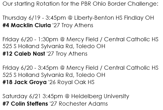 South Oakland A's 16u - McMullen (@soa16umcmullen) on Twitter photo Here's our starting rotation for the PBT Ohio Border Challenge!
<a href="/MacklinCiurla/">Macklin Ciurla</a>
<a href="/CalebNast12/">Caleb Nast</a>
<a href="/jackgroya/">Jack Groya</a>
<a href="/colinsteff0721/">Colin Steffens</a>
<a href="/PBROhio1/">PBR_OHlO</a>
<a href="/PrepBaseOHScout/">Prep Baseball Ohio Scouting Coverage</a>
<a href="/SOABaseball1/">South Oakland A’s Baseball</a> Here's our starting rotation for the PBT Ohio Border Challenge!
<a href="/MacklinCiurla/">Macklin Ciurla</a>
<a href="/CalebNast12/">Caleb Nast</a>
<a href="/jackgroya/">Jack Groya</a>
<a href="/colinsteff0721/">Colin Steffens</a>
<a href="/PBROhio1/">PBR_OHlO</a>
<a href="/PrepBaseOHScout/">Prep Baseball Ohio Scouting Coverage</a>
<a href="/SOABaseball1/">South Oakland A’s Baseball</a>
