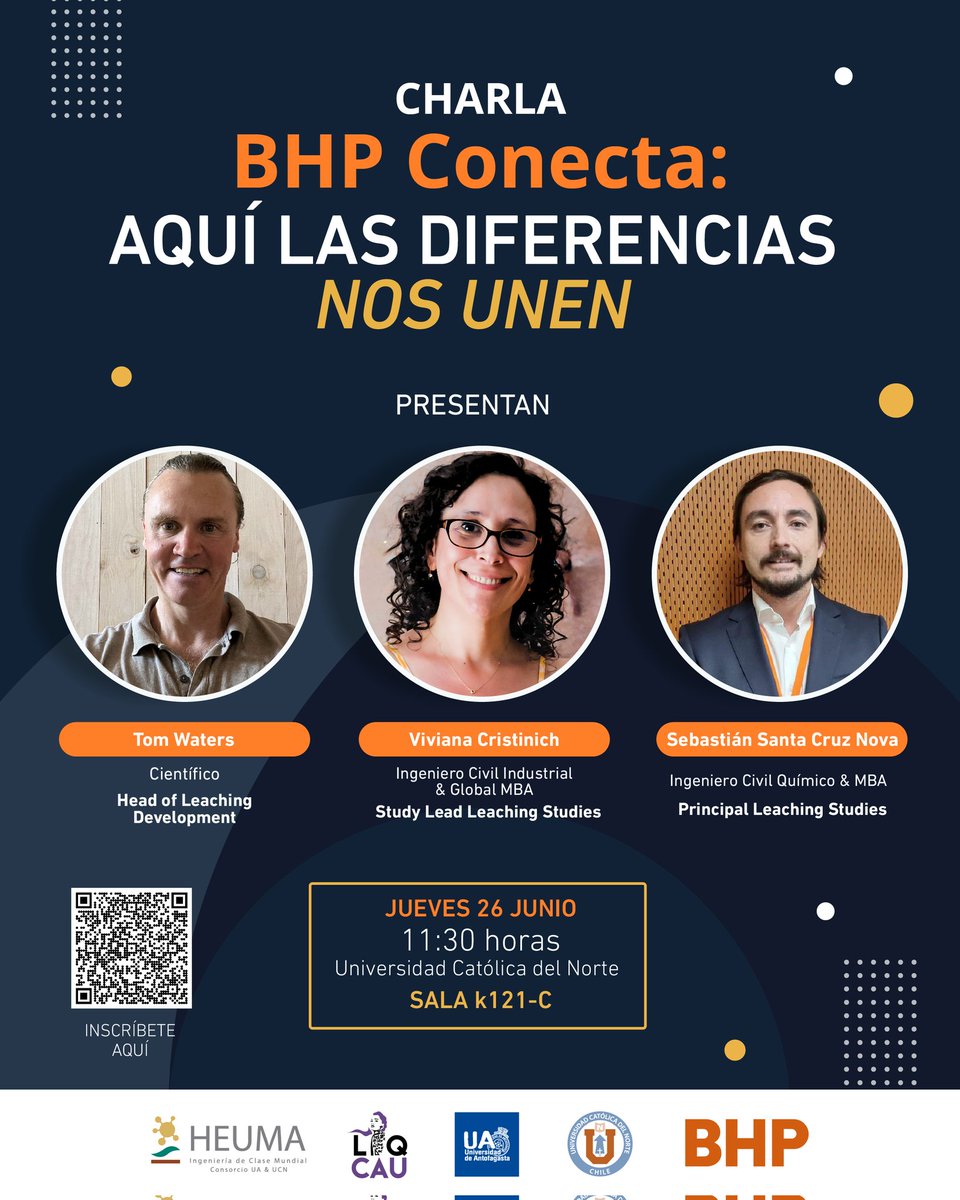 📢 ATENCIÓN COMUNIDAD UA - UCN

🤗 Los invitamos el próximo jueves 26 de junio a las 11:30 en la sala K-121- C de la UCN a la charla abierta BHP Conecta: Las diferencias nos unen.

✅️ Inscríbete escaneando el QR o ingresando aquí

docs.google.com/forms/d/1MiNyF…