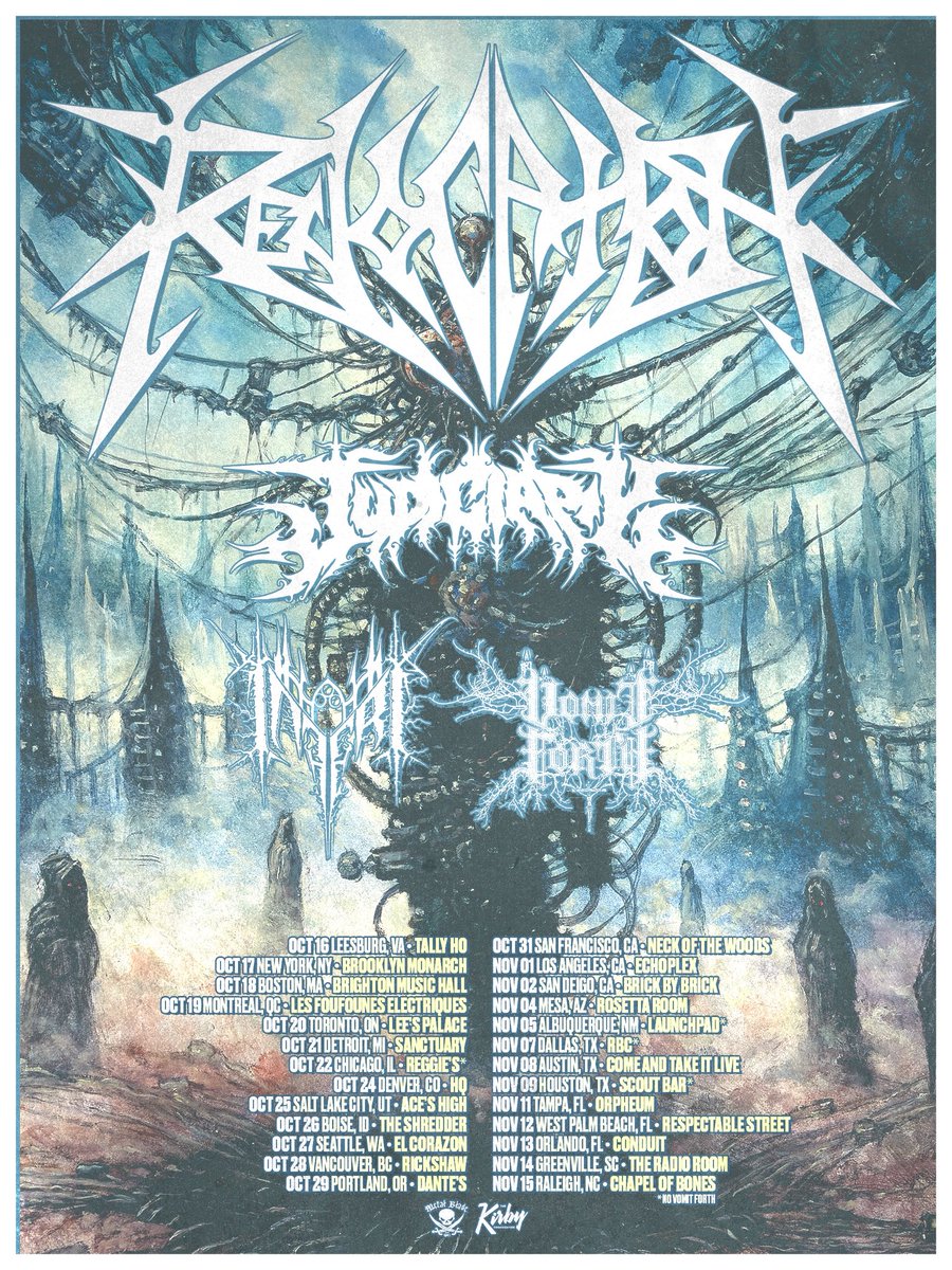 In support of New Gods, New Masters, we’re heading back out on tour with <a href="/JudiciaryTX/">Judiciary</a>  Inferi and <a href="/VomitForth/">𝐕𝐎𝐌𝐈𝐓 𝐅𝐎𝐑𝐓𝐇</a> Can’t wait to hit the road with this diverse and brutal lineup! 

Venue presales begin today, at 1pm ET

revocationband.com/tour