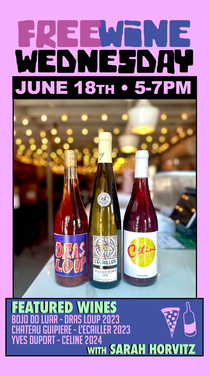 Never been a better day to come thru! We’re open early with Calzones and Extended Happy Hour Noon-6pm, plus Sarah Horvitz will be joining us from 5-7pm for a FREE WINE TASTING!