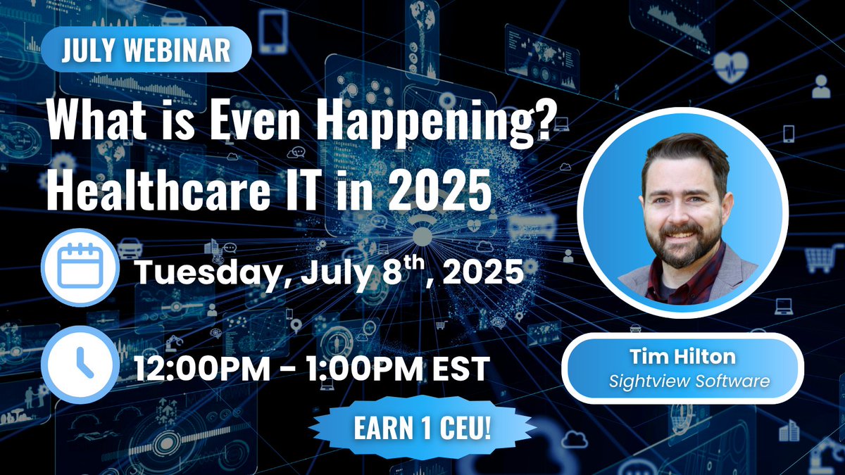 Register for our upcoming webinar, "What is Even Happening? Healthcare IT in 2025" presented by Tim Hilton of Sightview Software🗣️

🗓️Tuesday, July 8, 2025
🕦12:00PM - 1:00PM EST

💸FREE FOR MEMBERS!💸

🧠EARN 1 CEU!🧠

Register: newyorkmgma.com/event-6231418
