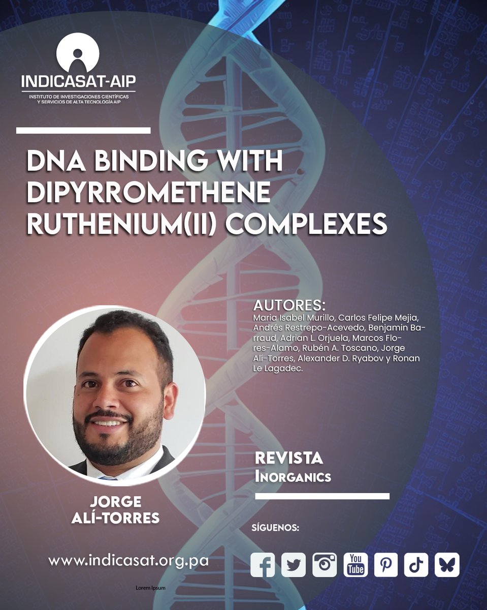 🧬 ¡Nueva publicación científica! Investigadores evalúan compuestos de rutenio(II) con potencial para unirse al ADN. Ru-3 destaca por su alta afinidad.
🔗 doi.org/10.3390/inorga…
#CienciaParaTodos #ADN #INDICASATAIP