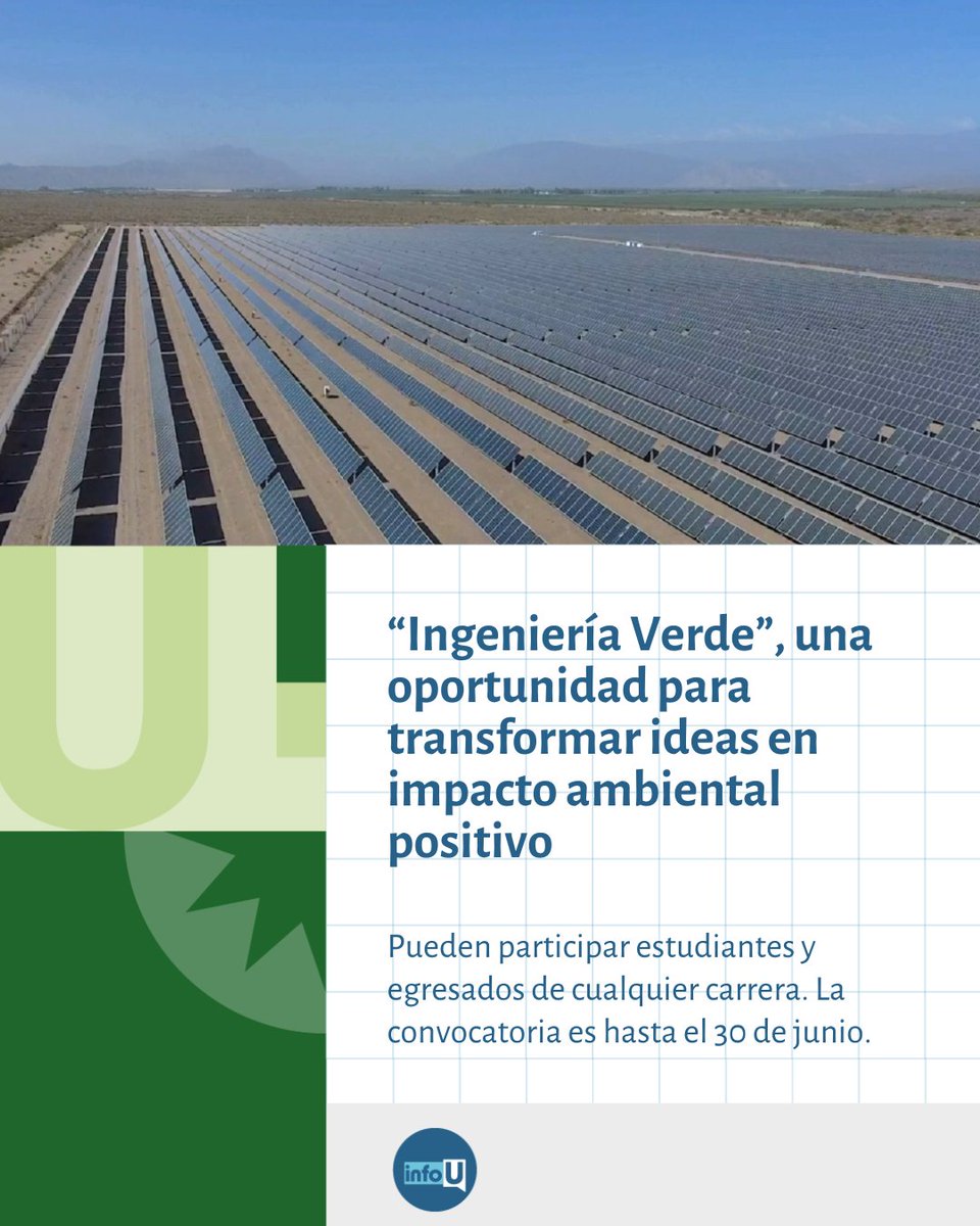 🟢 “𝐈𝐧𝐠𝐞𝐧𝐢𝐞𝐫í𝐚 𝐕𝐞𝐫𝐝𝐞”, 𝐮𝐧𝐚 𝐨𝐩𝐨𝐫𝐭𝐮𝐧𝐢𝐝𝐚𝐝 𝐩𝐚𝐫𝐚 𝐭𝐫𝐚𝐧𝐬𝐟𝐨𝐫𝐦𝐚𝐫 𝐢𝐝𝐞𝐚𝐬 𝐞𝐧 𝐢𝐦𝐩𝐚𝐜𝐭𝐨 𝐚𝐦𝐛𝐢𝐞𝐧𝐭𝐚𝐥 𝐩𝐨𝐬𝐢𝐭𝐢𝐯𝐨

 La convocatoria es hasta el 30 de junio.

▶️ Ingresar a qrcd.org/8sfs

 #FI #UNSJ #SanJuan #Argentina