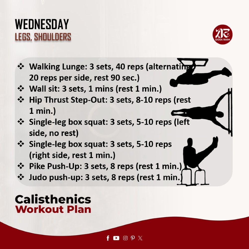 DOXARAIM's tweet image. CALISTHENICS WORKOUT ROUTINE | WEDNESDAY | LEGS, SHOULDERS | BUILD TOTAL-BODY STRENGTH

THE BODY IS A TEMPLE OF THE HOLY SPIRIT

#CALISTHENICSWORKOUT
#WEEKLYROUTINE
#BendArmStand
#MuscleUps
#StraddlePlanche
#HumanFlag
#FrontLever
#DOXARAIM
#PUTONCHRIST
#PUTONGLORY