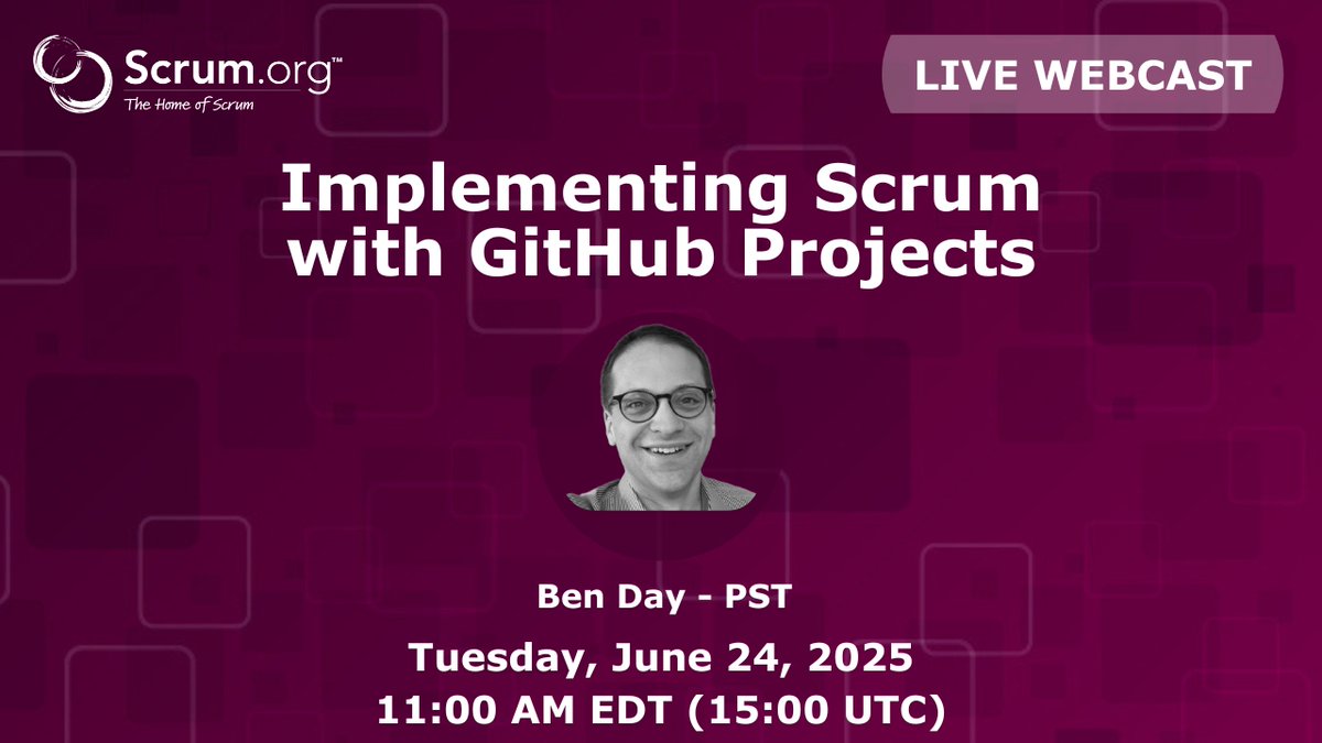 Join PST Ben Day on June 24 for a webinar on using GitHub Projects to implement Scrum in your software development! Register: scrum.org/resources/impl… #Scrum #GitHub #SoftwareDevelopment