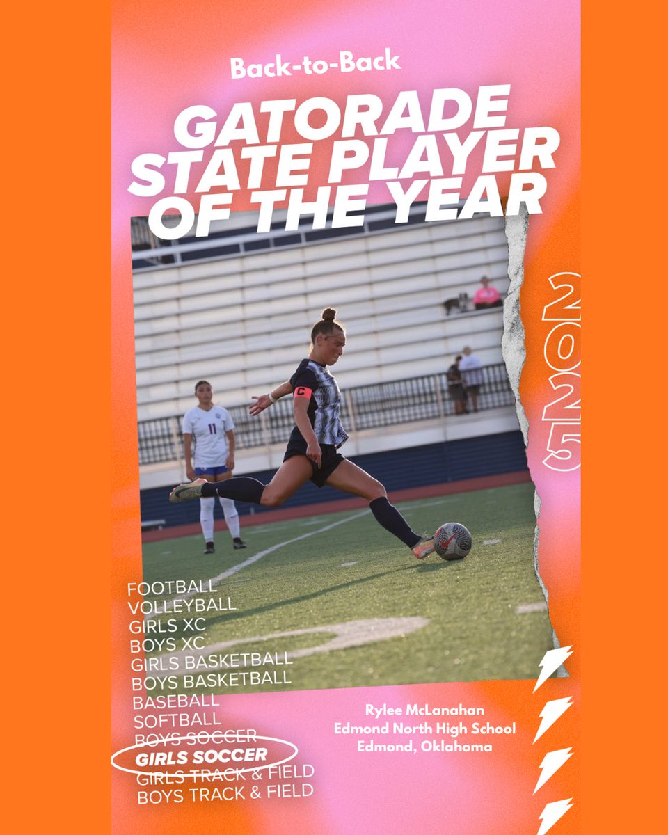 Rylee McLanahan (@ryleemclanahan) on Twitter photo Beyond blessed and grateful to be named Oklahoma Girls Soccer Gatorade Player of the Year for the second year in a row!!!! Thankful for my teammates, coaches, and athletic program for making this possible 🤍🤍🤍
#gatoradepoy <a href="/Gatorade/">Gatorade</a> <a href="/GatorsSoccer/">Gators Soccer</a> <a href="/north_edmond/">Edmond North Athletics</a> <a href="/SolarSoccerClub/">Solar Soccer Club</a> Beyond blessed and grateful to be named Oklahoma Girls Soccer Gatorade Player of the Year for the second year in a row!!!! Thankful for my teammates, coaches, and athletic program for making this possible 🤍🤍🤍
#gatoradepoy <a href="/Gatorade/">Gatorade</a> <a href="/GatorsSoccer/">Gators Soccer</a> <a href="/north_edmond/">Edmond North Athletics</a> <a href="/SolarSoccerClub/">Solar Soccer Club</a>