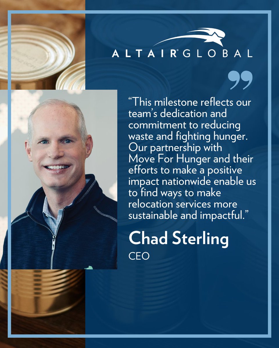 Altair Global (@altairglobal) on Twitter photo We are hitting some big milestones with <a href="/MoveForHunger/">Move For Hunger</a>, providing more than 1.1 million meals to people facing food insecurity and entering our 9th year of partnership with the non-profit organization. 🥫🚚
Read more: bit.ly/4jUJz3O
#GlobalMobility #CorporateRelocation We are hitting some big milestones with <a href="/MoveForHunger/">Move For Hunger</a>, providing more than 1.1 million meals to people facing food insecurity and entering our 9th year of partnership with the non-profit organization. 🥫🚚
Read more: bit.ly/4jUJz3O
#GlobalMobility #CorporateRelocation