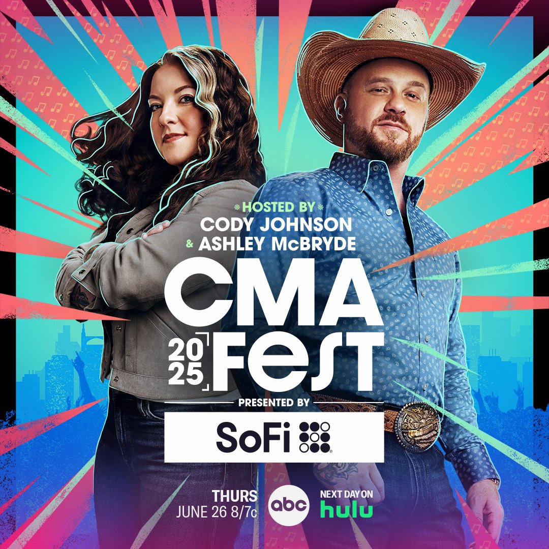 Don’t miss @CodyJohnson and <a href="/AshleyMcBryde/">Ashley McBryde</a> hosting CMA Fest presented by <a href="/SoFi/">SoFi</a>, Thursday, June 26 at 8/7c on <a href="/ABCNetwork/">ABC</a>! 

Stream next day on @Hulu. Join the conversation using #CMAfest!
