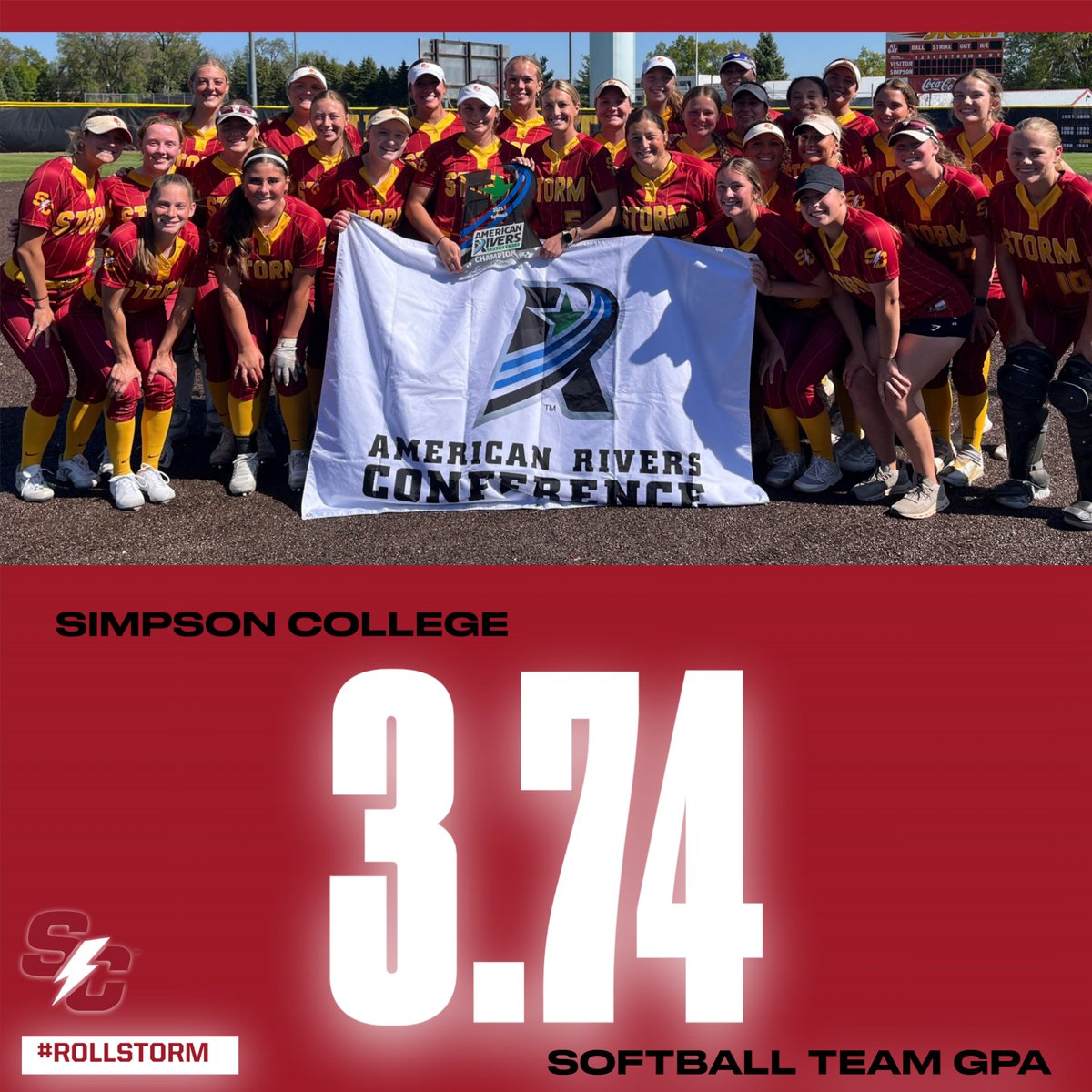Winning on and off the field! For our Highest Team GPA of 3.74! Great work to our 2025 Simpson College Softball Team! #RollStorm #G2G