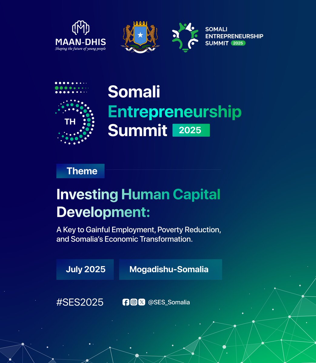 𝐌𝐀𝐀𝐍-𝐃𝐇𝐈𝐒 Youth Organization (@maandhis_youth) on Twitter photo We are proud to unveil the 5th Somali Entrepreneurship Summit 2025! (<a href="/SES_Somalia/">Somali Entrepreneurship Summit</a>)🚀🌍✨ Hosted by 𝐌𝐀𝐀𝐍-𝐃𝐇𝐈𝐒 𝐢𝐧 𝐜𝐨𝐥𝐥𝐚𝐛𝐨𝐫𝐚𝐭𝐢𝐨𝐧 𝐰𝐢𝐭𝐡 𝐭𝐡𝐞 𝐒𝐨𝐦𝐚𝐥𝐢 𝐆𝐨𝐯𝐞𝐫𝐧𝐦𝐞𝐧𝐭, this pivotal event champions innovation, drives economic growth, and fosters We are proud to unveil the 5th Somali Entrepreneurship Summit 2025! (<a href="/SES_Somalia/">Somali Entrepreneurship Summit</a>)🚀🌍✨ Hosted by 𝐌𝐀𝐀𝐍-𝐃𝐇𝐈𝐒 𝐢𝐧 𝐜𝐨𝐥𝐥𝐚𝐛𝐨𝐫𝐚𝐭𝐢𝐨𝐧 𝐰𝐢𝐭𝐡 𝐭𝐡𝐞 𝐒𝐨𝐦𝐚𝐥𝐢 𝐆𝐨𝐯𝐞𝐫𝐧𝐦𝐞𝐧𝐭, this pivotal event champions innovation, drives economic growth, and fosters