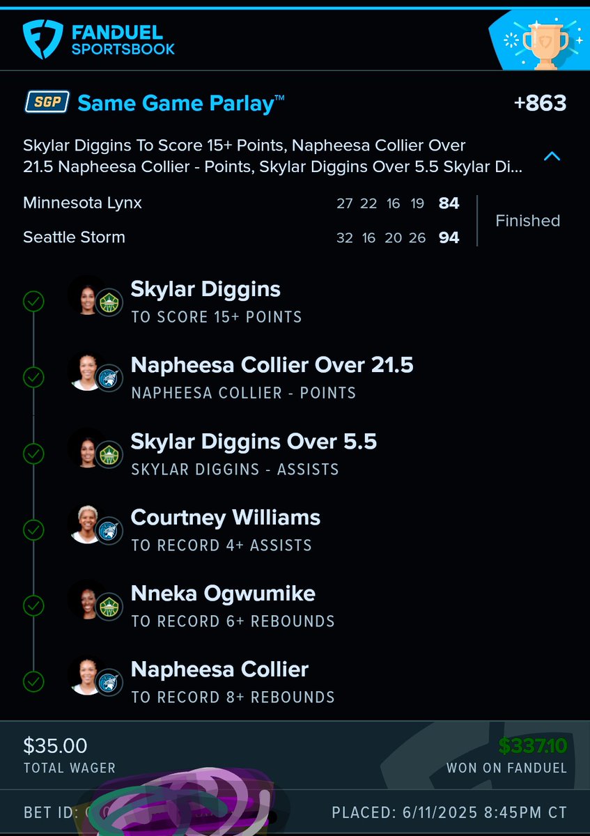 Timmyneutron0's tweet photo. @Coach_Zach_V @CodyBrownBets Been printing money all season bro...only hiccup waa Collier leaving the 3rd last night with a sore back...The WNBA is such a slept on market https://t.co/v7UMKGwGCC
