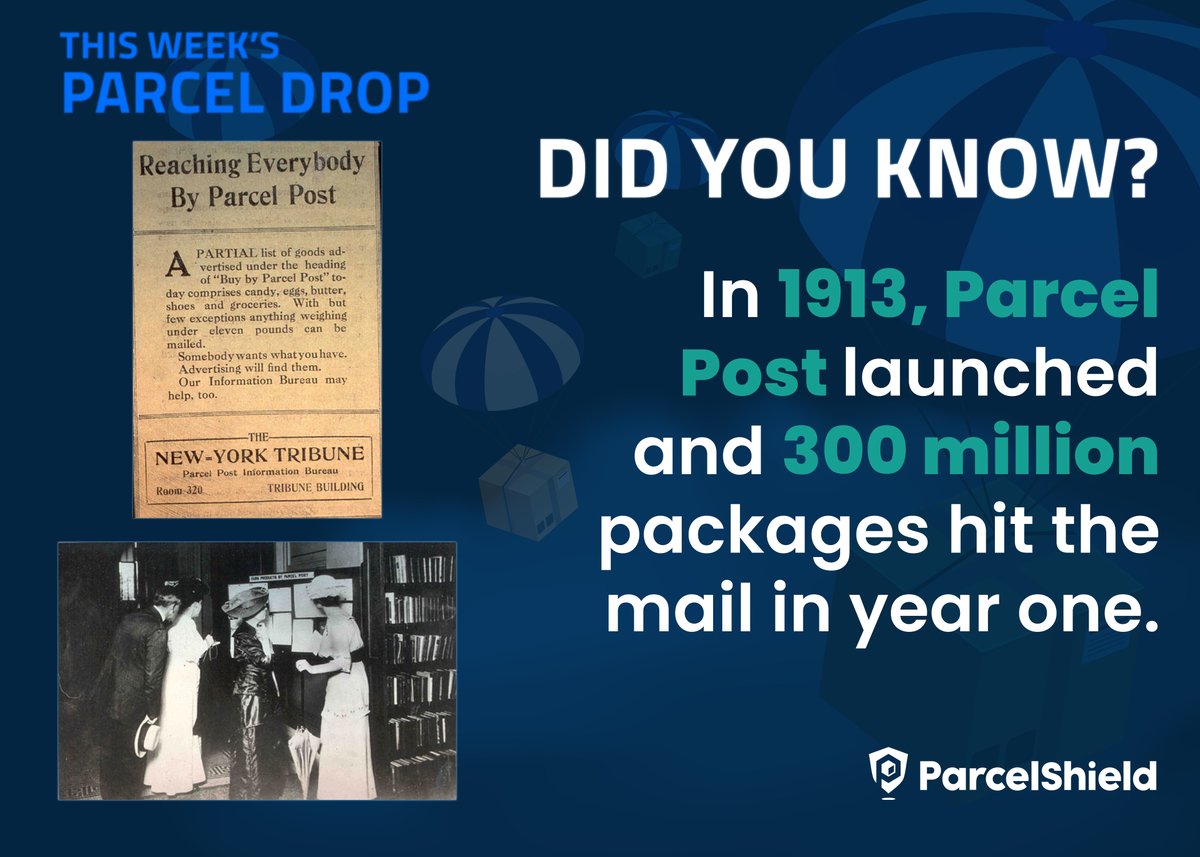 This week’s Parcel Drop looks back to 1913, the year Parcel Post launched.

For the first time, Americans could send and receive large packages through the mail. It opened access, sparked commerce, and delivered a new era in shipping.

#ParcelDrop #ParcelIndustry #DidYouKnow