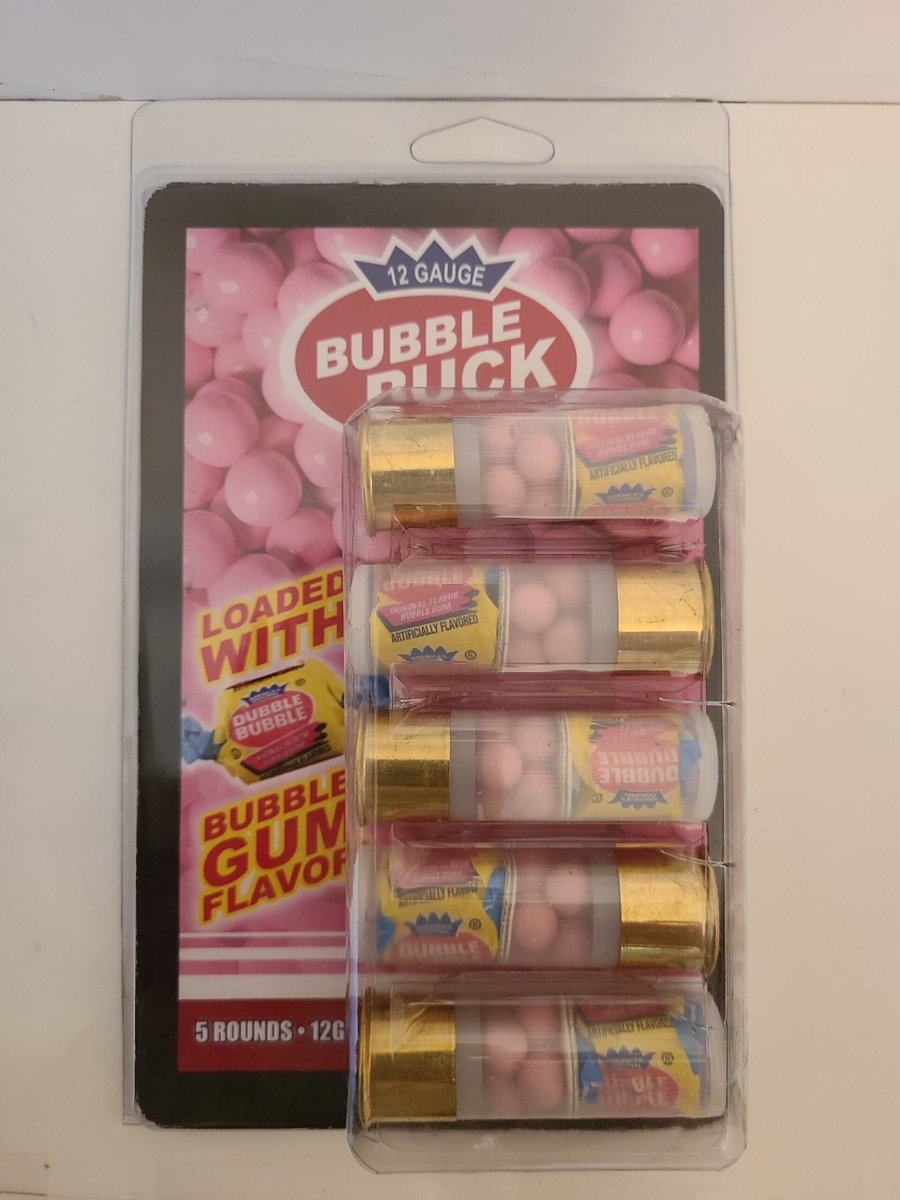 gum_gully's tweet image. NEW: 12 Gauge 2 3/4 Bubble Buck  Though this round may  be considered a novelty  it It is loaded with bubble gum followed by 6 00 buckshot. #bubbleGun #ammo #notATOY #NoveltyAmmo #bubblegum gumgully.com/product/12-gau…