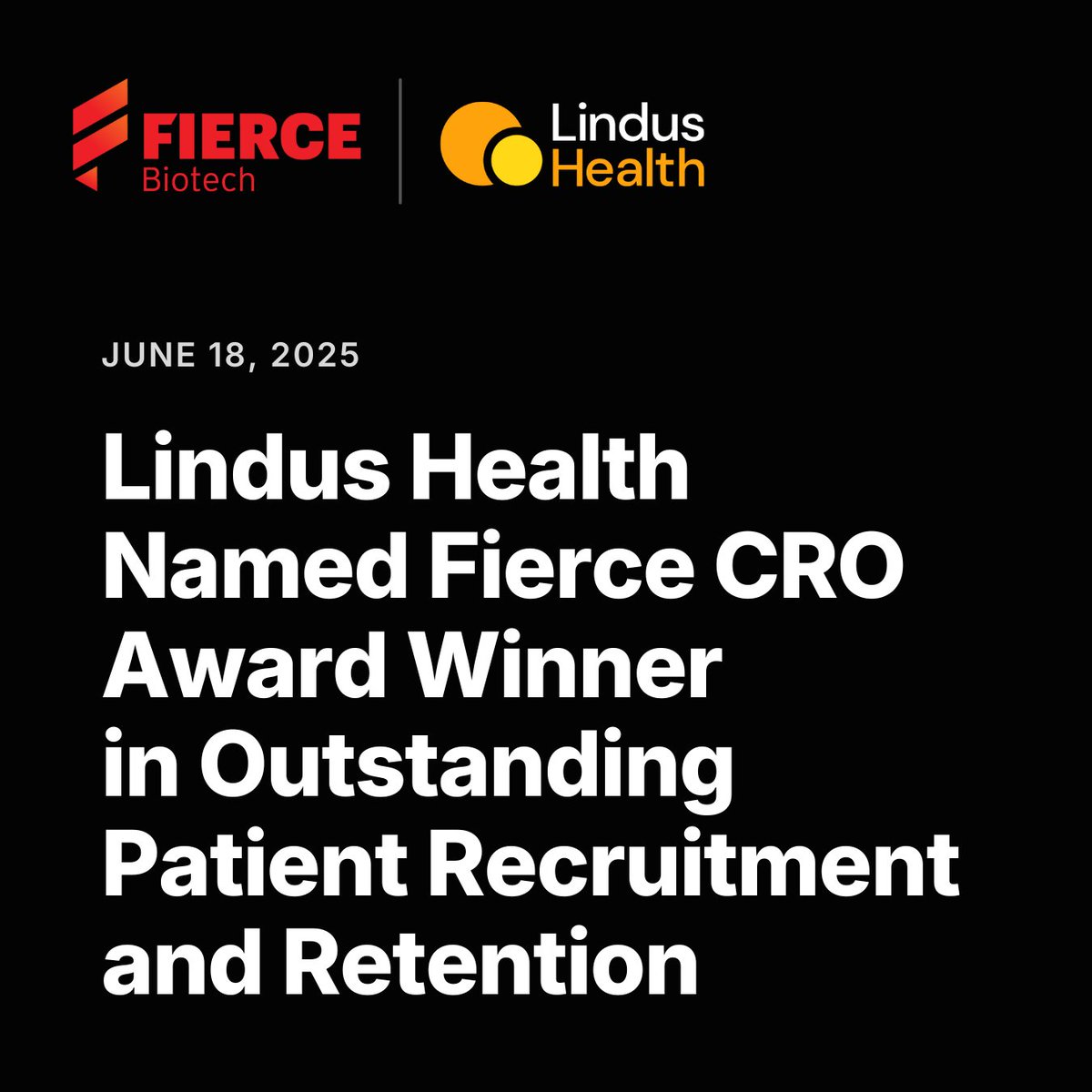Lindus Health (@lindushealth) on Twitter photo We are beyond thrilled to share that <a href="/LindusHealth/">Lindus Health</a> has been named the winner of this year’s Fierce Biotech CRO Award in the category for Outstanding Patient Recruitment and Retention! 🏆
eu1.hubs.ly/H0l5yYT0
#award #FierceCRO #biotech #clinicalresearch #clinicaltrials We are beyond thrilled to share that <a href="/LindusHealth/">Lindus Health</a> has been named the winner of this year’s Fierce Biotech CRO Award in the category for Outstanding Patient Recruitment and Retention! 🏆
eu1.hubs.ly/H0l5yYT0
#award #FierceCRO #biotech #clinicalresearch #clinicaltrials