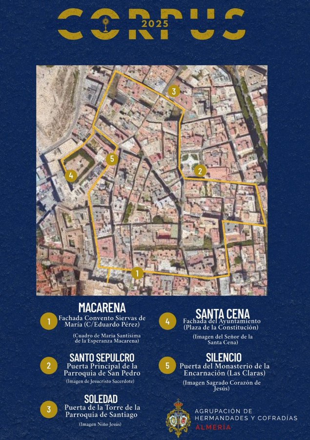 Corpus Christi 2025 en Almería: horarios, itinerario completo, altares y momentos clave del domingo 22 de junio