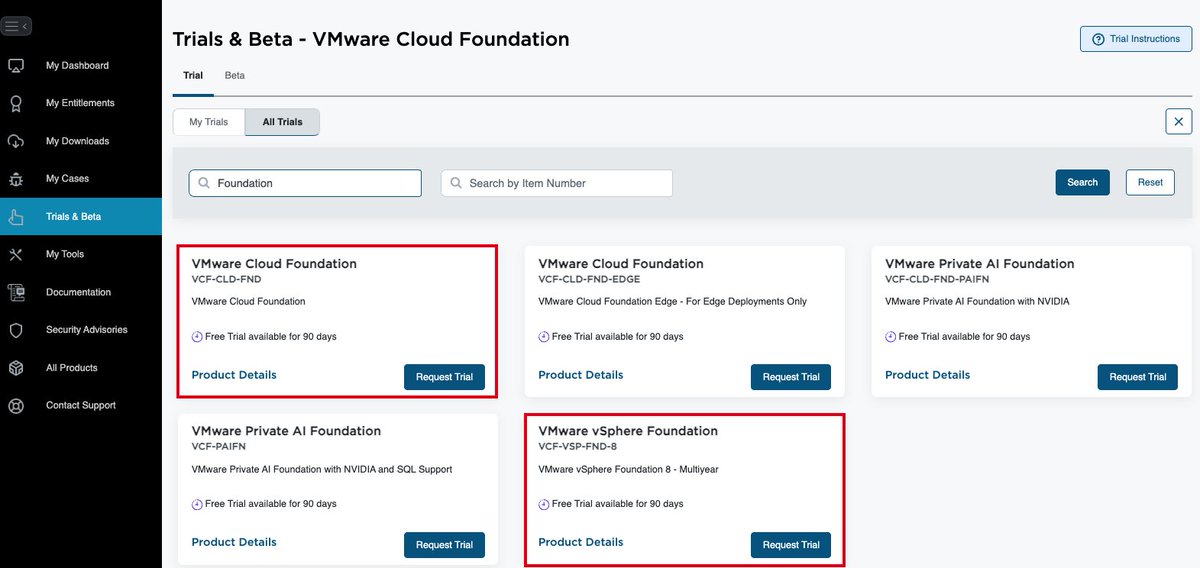 lamw's tweet photo. Want to try out #VCF9 or #VVF9 but don't have VVF or VCF Subscription, no problem! 

Login to BSP &amp; request Trial (self-service), just need an active entitlement

Trial is valid for 90 days using built-in product eval, which has been increased from 60 days to 90 days! https://t.co/6tUEdqEgZd