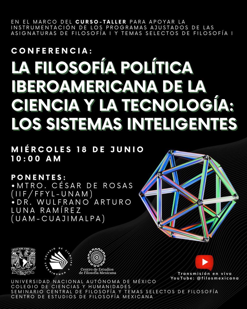 🔴📹Transmisión en VIVO, ahora mismo: youtube.com/live/YJXAQmTEP… Conferencia: La filosofía política iberoamericana de la ciencia y la tecnología: los sistemas inteligentes.