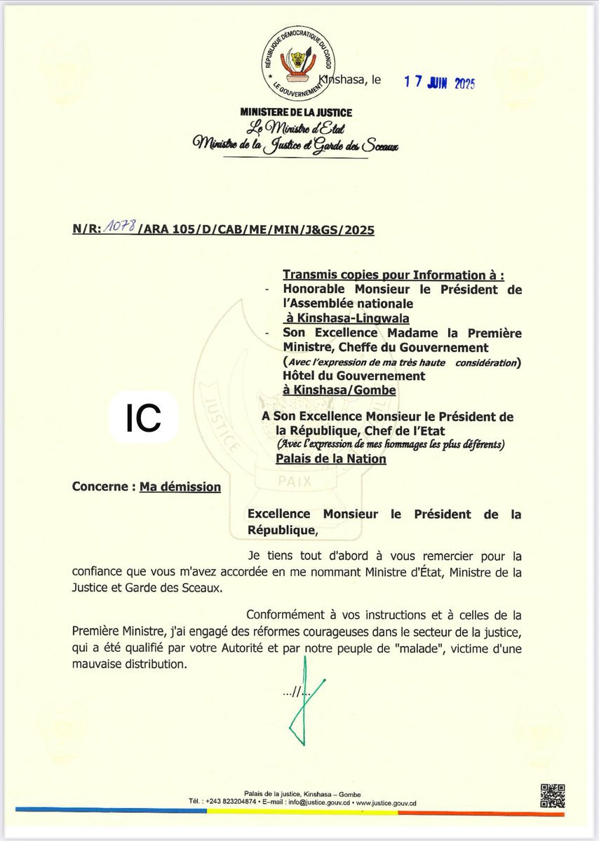 StanysBujakera's tweet photo. #RDC: Lettre de démission de Constant Mutamba 👇 https://t.co/T14rNJhsvO