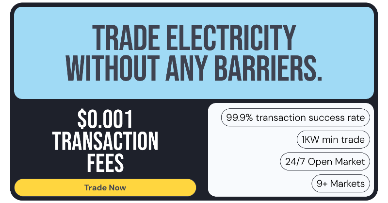 Watt2Trade's tweet photo. Trade electricity without any barriers

9+ Markets, 1KW min trade
24/7 Open Market
99.9% transaction success rate
Zero fees for first 30 days

Trade Now!
