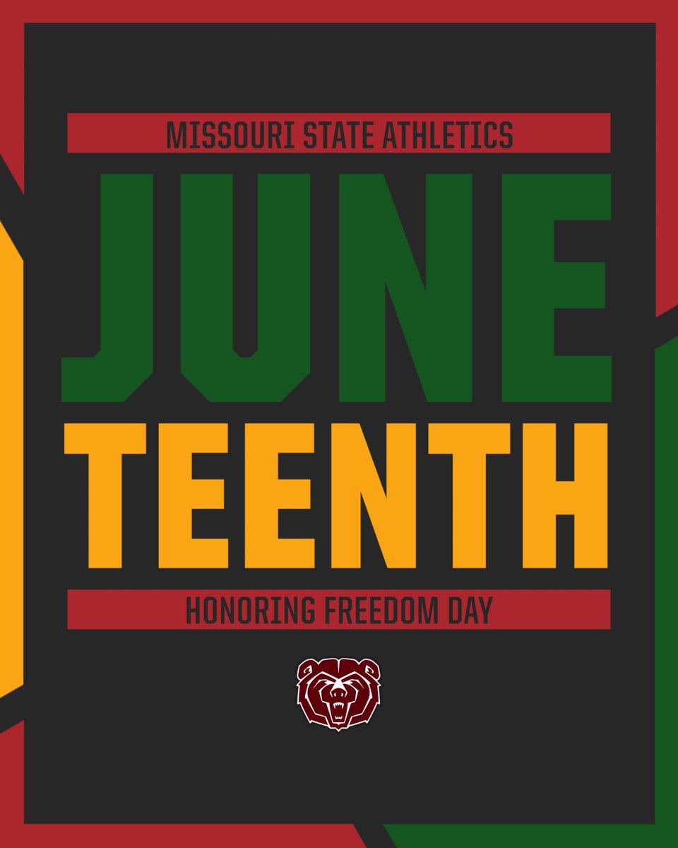 MissouriStBears's tweet photo. Celebrating freedom. 🐻

Happy #Juneteenth from Missouri State Athletics!

#GoBears | #MoState https://t.co/GpfJAGSOsW