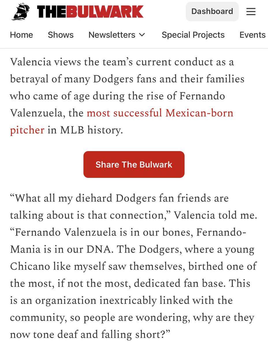 Adrian Carrasquillo (@carrasquillo) on Twitter photo My guy <a href="/CNNValencia/">Nick Valencia</a> whose grandfather was among the 300 families kicked out of Chavez Ravine so they could bulldoze some homes, says the Dodgers have betrayed the love Latino fans have for the team that saw Fernando Valenzuela become an icon
thebulwark.com/p/the-dodgers-⊠My guy <a href="/CNNValencia/">Nick Valencia</a> whose grandfather was among the 300 families kicked out of Chavez Ravine so they could bulldoze some homes, says the Dodgers have betrayed the love Latino fans have for the team that saw Fernando Valenzuela become an icon
thebulwark.com/p/the-dodgers-âŠ