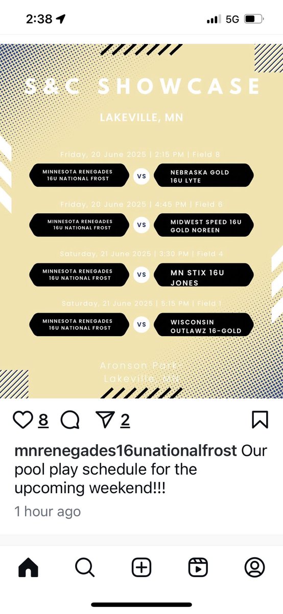 Pool play games for this weekend! 

<a href="/BLCWSoftball/">BLC Softball</a> 
<a href="/MNRenegadesSB/">Minnesota Renegades</a>