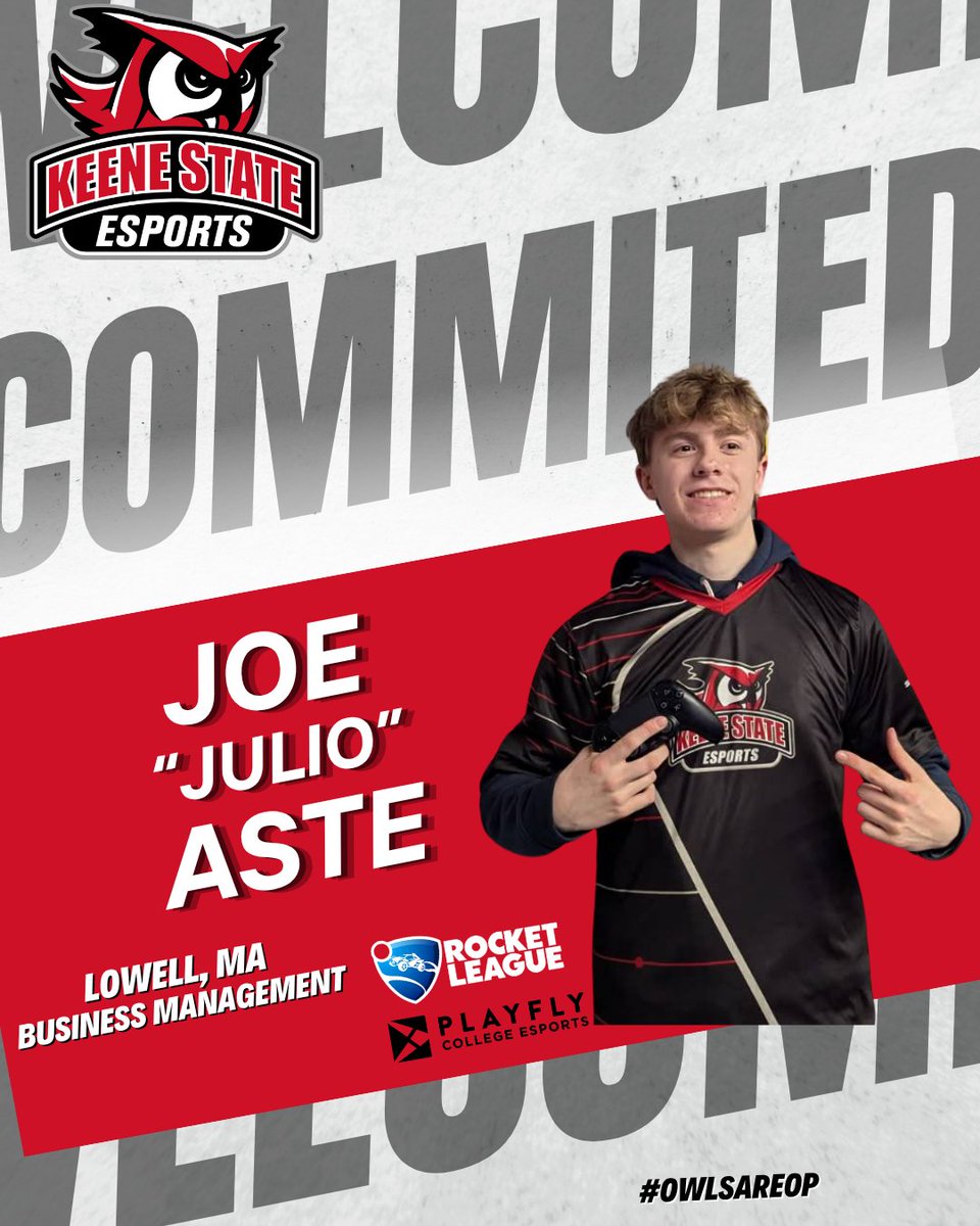 Welcome in our next Fall '26 recruit, Joe "julio" Aste from Lowell, MA - he will be joining our Rocket League program while majoring in Business Management.

Welcome aboard, Joe!

#OwlsAreOP🦉 #CollegeEsports