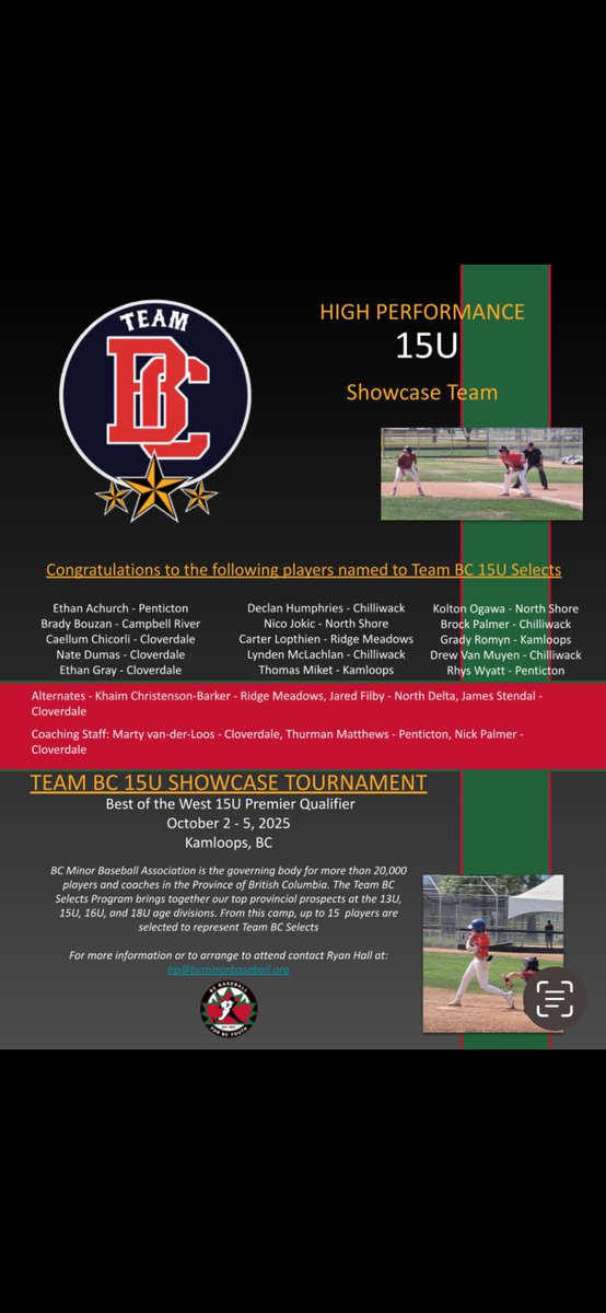 Chilliwack Minor Baseball Association (@cmbacougars) on Twitter photo Congratulations to our 15u Team BC Selects Brock Palmer, Declan Humphries, Drew Van Muyen and Lynden McLachlan! Well done boysπ₯
<a href="/LyndenMcla35294/">Lynden McLachlan</a> <a href="/PalmerBrock2010/">Brock Palmer</a>
<a href="/bcmbaseball/">BC Minor Baseball Association</a>
<a href="/GeorgeHalim_/">πππ¨π«π π πππ₯π’π¦</a>
<a href="/BLEBaseball_/">Big League Experience</a> Congratulations to our 15u Team BC Selects Brock Palmer, Declan Humphries, Drew Van Muyen and Lynden McLachlan! Well done boysπ₯
<a href="/LyndenMcla35294/">Lynden McLachlan</a> <a href="/PalmerBrock2010/">Brock Palmer</a>
<a href="/bcmbaseball/">BC Minor Baseball Association</a>
<a href="/GeorgeHalim_/">πππ¨π«π π πππ₯π’π¦</a>
<a href="/BLEBaseball_/">Big League Experience</a>