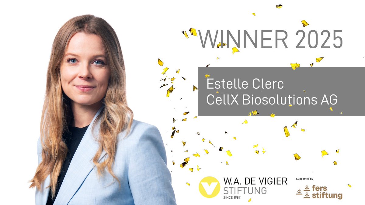 W.A. DE VIGIER FOUNDATION (@devigier) on Twitter photo WINNER 3: Congratulations to CellX Biosolutions and CEO Estelle Clerc for winning a coveted #devigier Award!
@innosuisse <a href="/venturekick/">Venture Kick</a> WINNER 3: Congratulations to CellX Biosolutions and CEO Estelle Clerc for winning a coveted #devigier Award!
@innosuisse <a href="/venturekick/">Venture Kick</a>