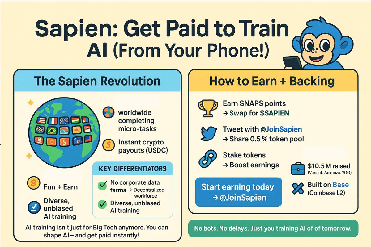 Earn crypto by training AI from your phone.

<a href="/JoinSapien/">Sapien</a> pays you instantly for small tasks, and anyone can join!

Makes AI training fair, fun, and open to all. let's jump in this 👇
-----------------------------------------------------------------
Sapien is a platform where real