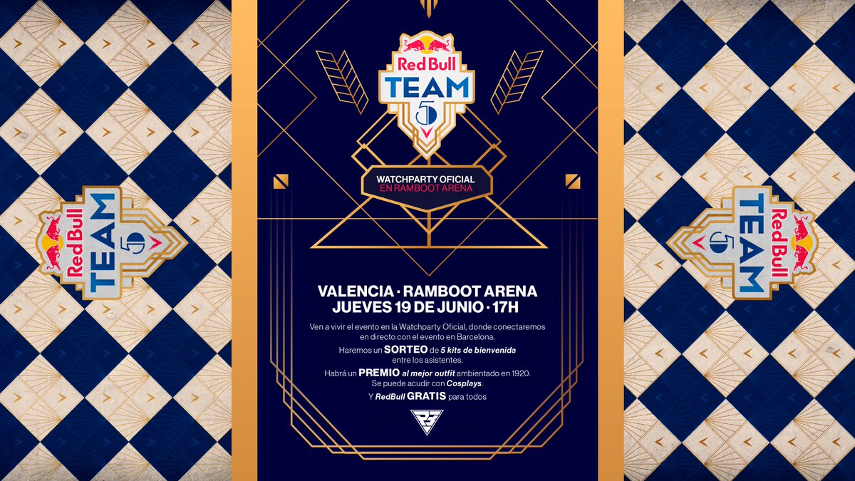 Ramboot Club (@rambootclub) on Twitter photo Vive la final del #RedBullTeam5 como se merece en la Watchparty oficial desde el <a href="/RambootArena/">Ramboot Esports Arena</a> 🙌
✅Conexión en directo con la final del Red Bull Team 5 desde Barcelona
✅Red Bull gratis
✅Sorteo de Welcome Packs
✅Premio al mejor outfit años 1920
Nos vemos mañana a las 17h👊 Vive la final del #RedBullTeam5 como se merece en la Watchparty oficial desde el <a href="/RambootArena/">Ramboot Esports Arena</a> 🙌
✅Conexión en directo con la final del Red Bull Team 5 desde Barcelona
✅Red Bull gratis
✅Sorteo de Welcome Packs
✅Premio al mejor outfit años 1920
Nos vemos mañana a las 17h👊
